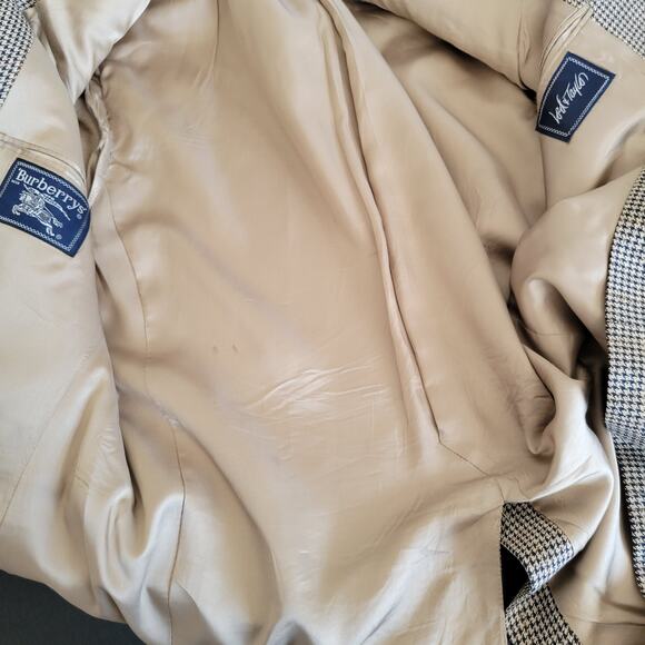 Burberrys' Sport Coat Houndstooth 1990s Navy Tan Academia Men 42R - Picture 9 of 15